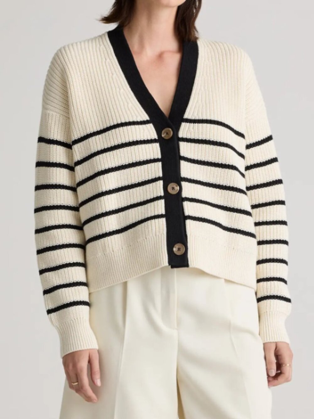 Quince 100% Organic Cotton Fisherman Boxy Cropped Cardigan, M - Picture 2 of 5